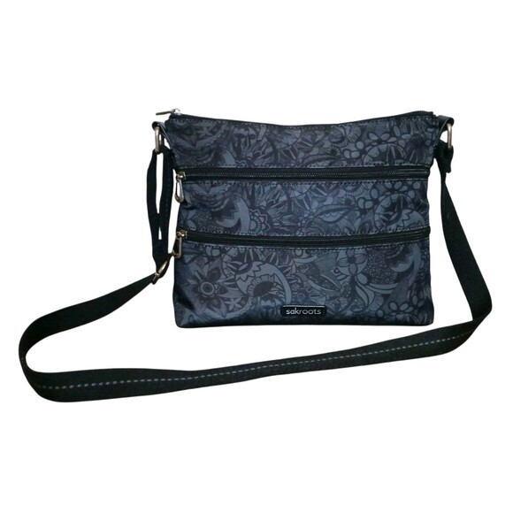 Sakroots Women's Artist Circle Nylon Crossbody Bag Black & Gray Adjustable Strap - Picture 1 of 4
